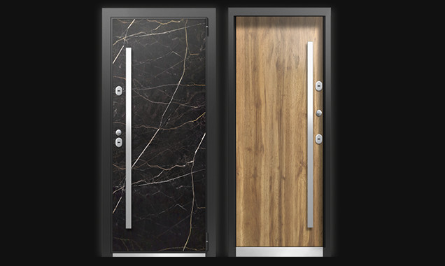 Входная термодверь Termowood Black (RAL 9005) для частного дома Термодревесина, пробковый терморазрыв, надёжная защита без стеклопакета вид 1