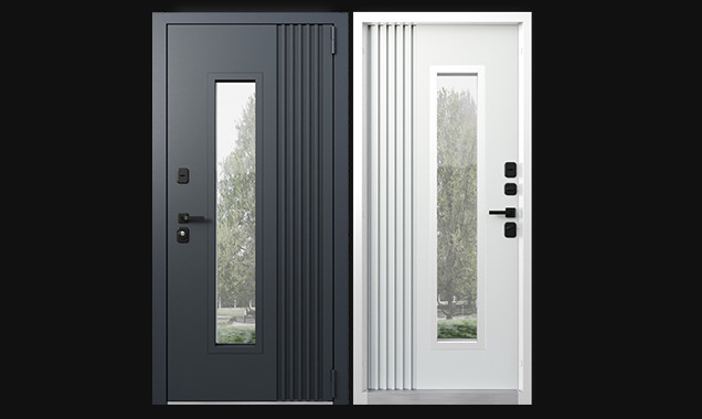 Входная металлическая дверь Termoplus Grey - White с терморазрывом Универсальная модель для частного дома: зеркальная вставка, теплоизоляция, 3 контура вид 1
