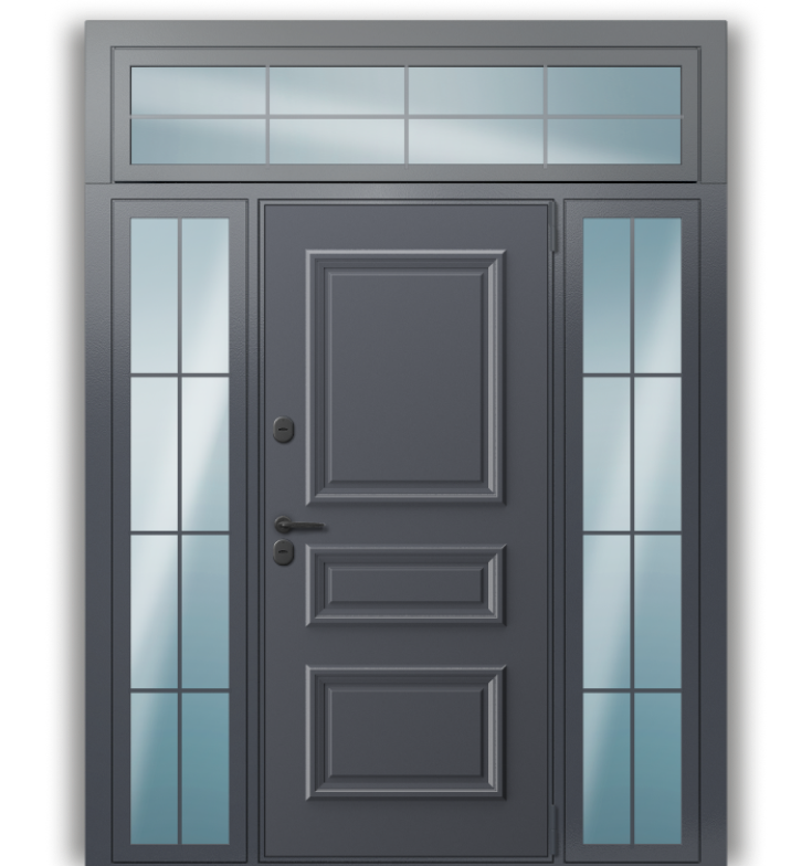 Входная металлическая дверь для коттеджа Termowood RAL 7024 / Греческий платан HPL-панель, терморазрыв, матовый хром вид 1